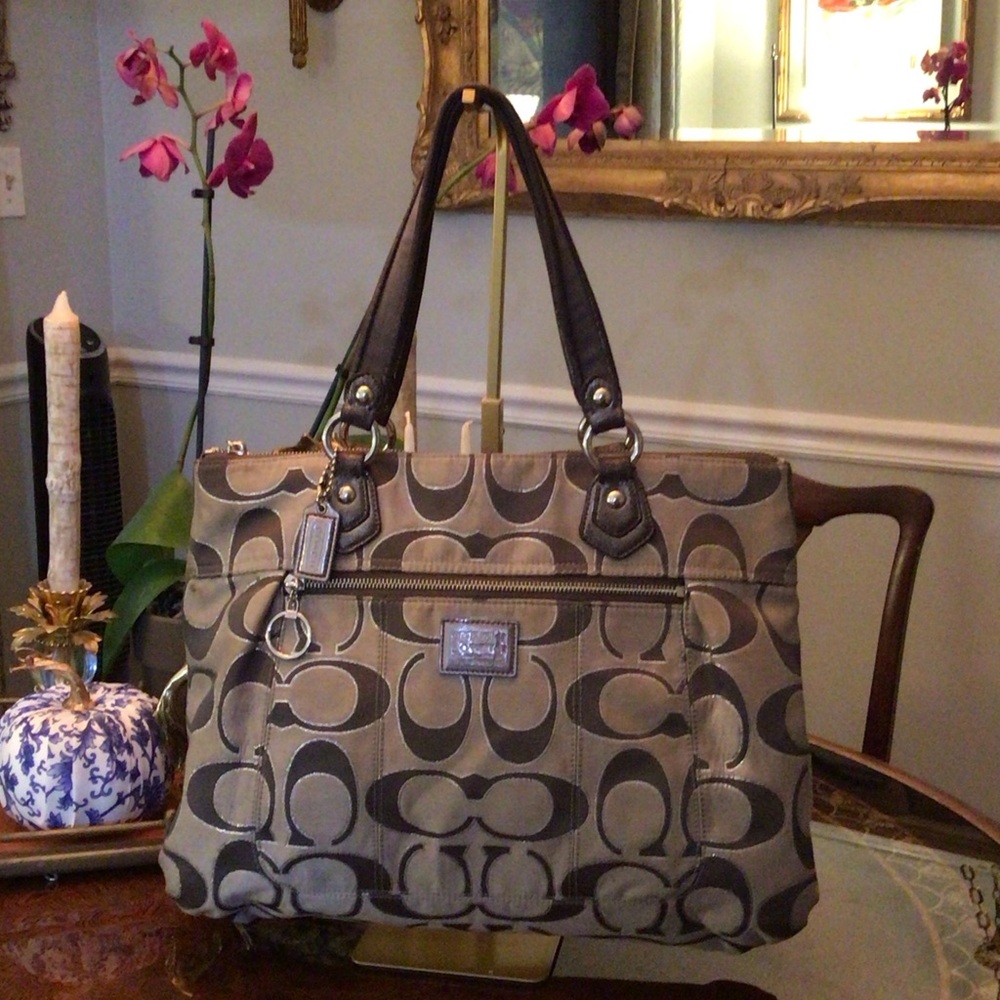 Coach Poppy Gray & Silver Tote Handbag